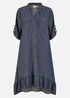 Yumi Blue Chambray Denim Dip Hem Relaxed Fit Shirt Dress - L Image 3