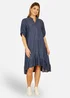 Yumi Blue Chambray Denim Dip Hem Relaxed Fit Shirt Dress - L Image 1
