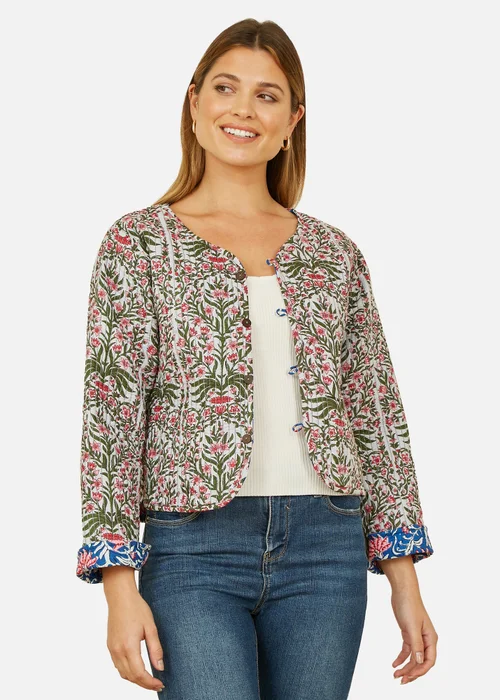 Yumi Blue Floral Reversible Cotton Quilted Jacket - 16 Image 2