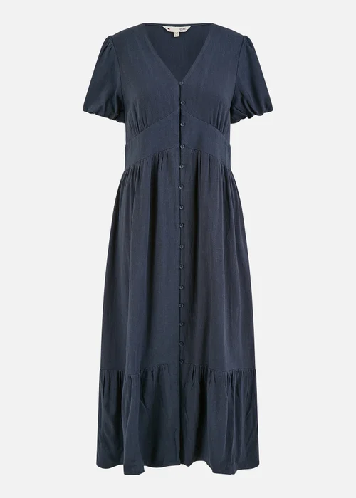 Yumi Navy Viscose Button Through Midi Dress - 14 Image 3
