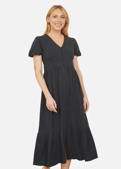 Yumi Navy Viscose Button Through Midi Dress - 14 Image 1