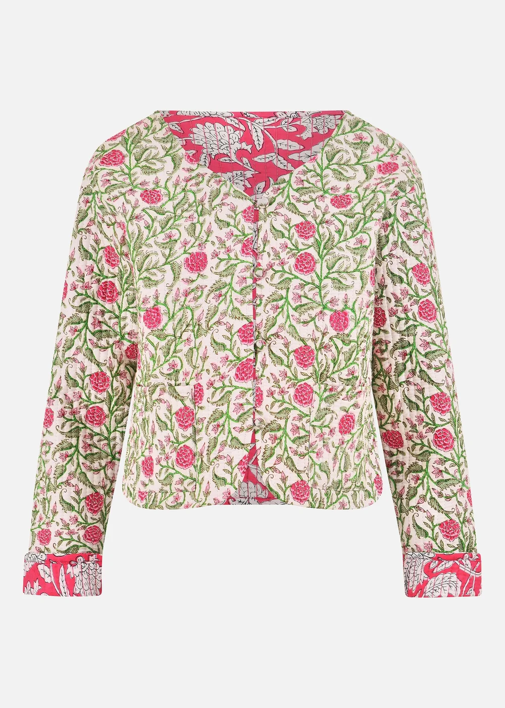 Yumi White Floral Reversible Cotton Quilted Jacket - 14 Image 3