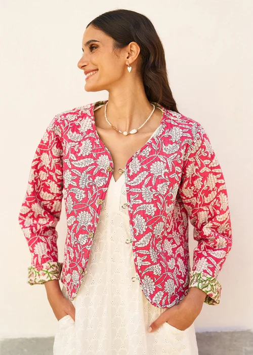 Yumi White Floral Reversible Cotton Quilted Jacket - 14 Image 2