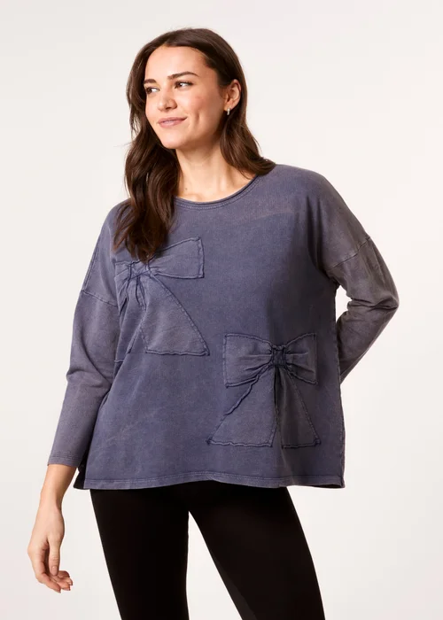 Blue Vanilla Denim Bow Sweatshirt - S/M Image 1