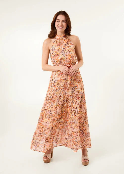 Blue Vanilla Orange Halter Neck Belted Waist Maxi Dress - 16 Image 1