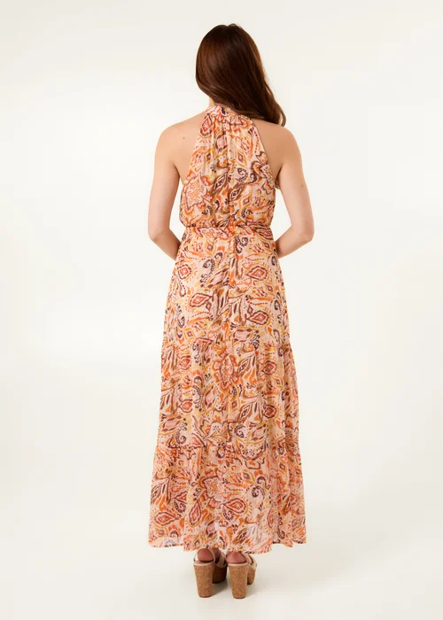 Blue Vanilla Orange Halter Neck Belted Waist Maxi Dress - 16 Image 4