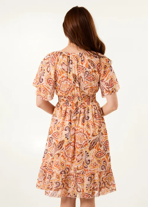 Blue Vanilla Orange V Neck Shirred Waist Mini Dress - L/XL Image 4