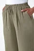 Roman Khaki Petite Linen Mix Wide Cropped Trousers - 16 Image 4
