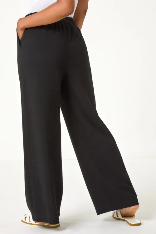 Roman Black Petite Linen Mix Wide Leg Trouser - 8 Image 4