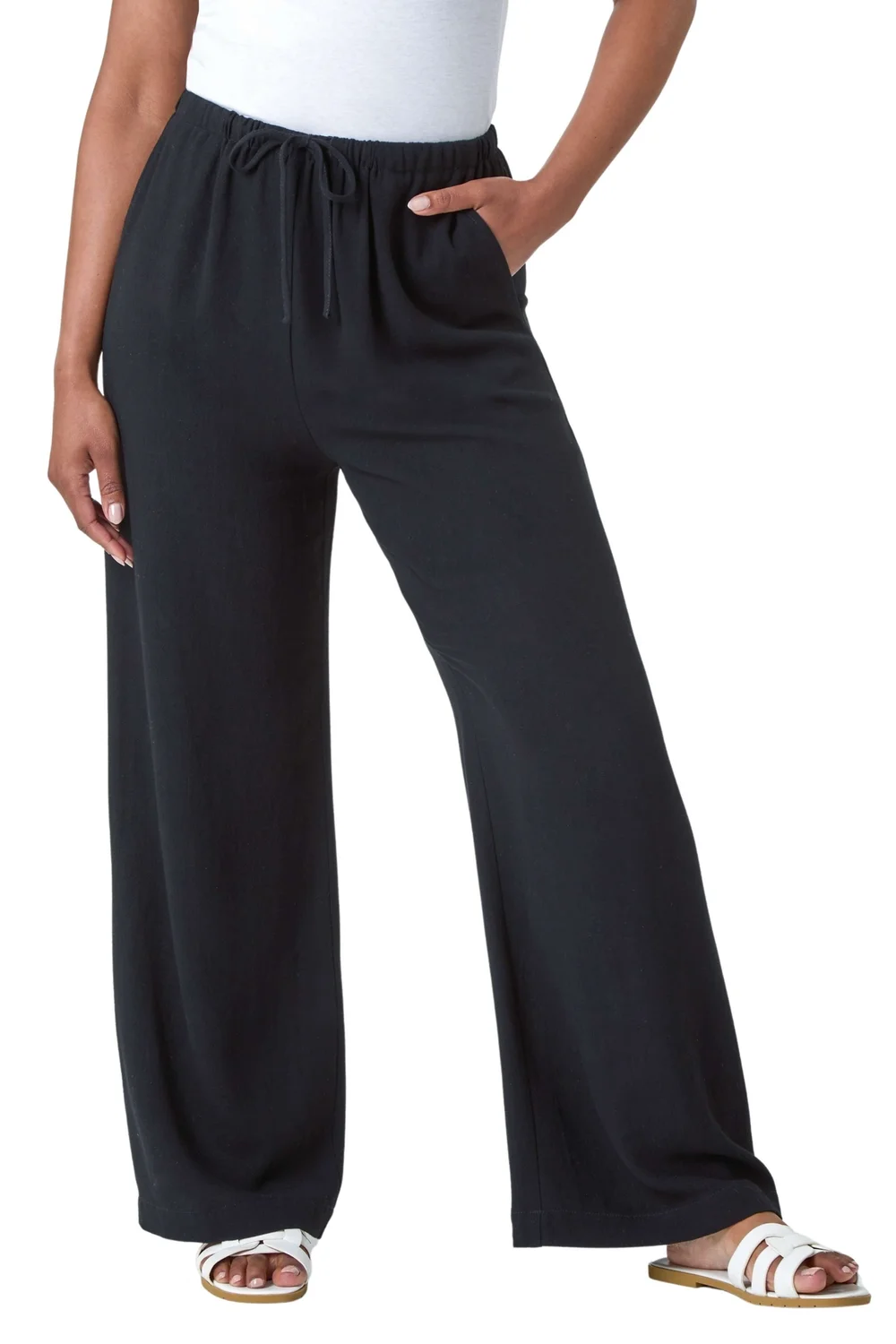 Roman Black Petite Linen Mix Wide Leg Trouser - 8 Image 1