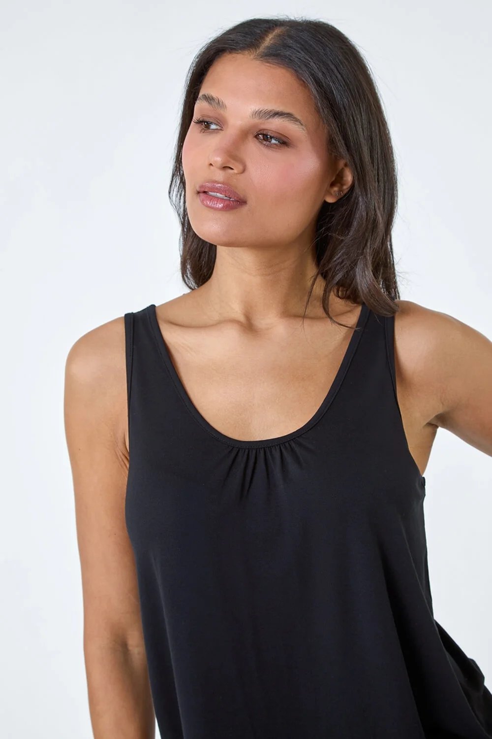 Roman Black Plain V-Neck Stretch Jersey Vest Top - Size 14 Image 4