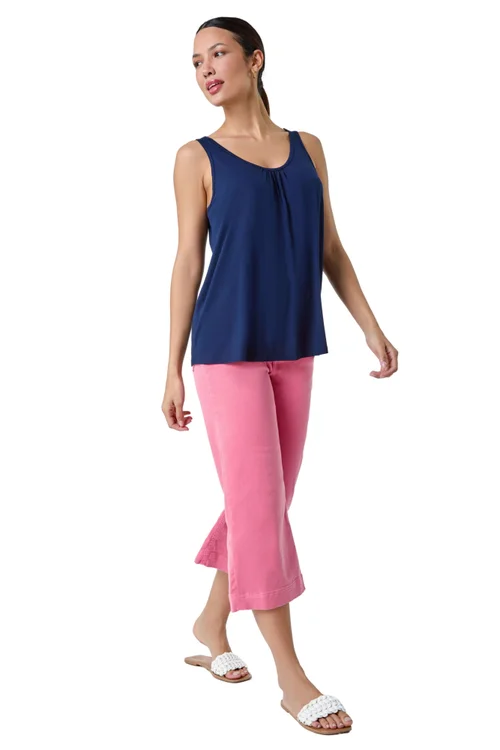 Roman Navy Plain V-Neck Stretch Jersey Vest Top - Size 14 Image 2