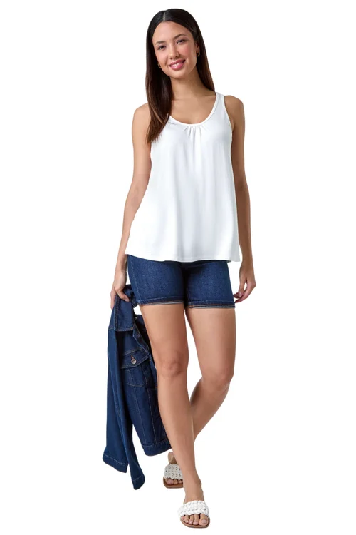 Roman Ivory Plain V-Neck Stretch Jersey Vest Top - Size 14 Image 2