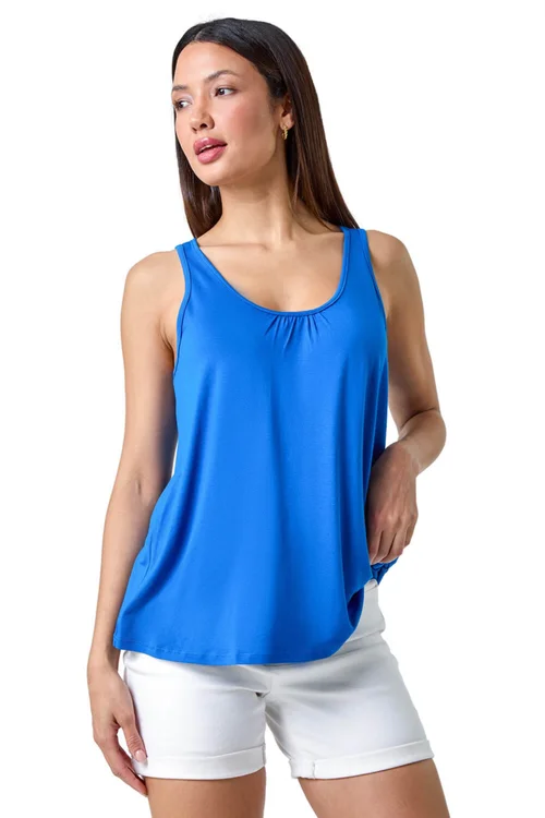 Roman Royal Blue Plain V-Neck Stretch Jersey Vest Top - Size 10 Image 1