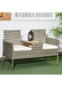 Outsunny Rattan Garden Bench Glass Tea Table Wicker Chair with Cushions - One Size Image 1