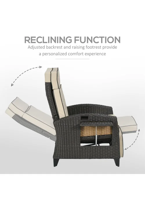 Outsunny Outdoor Recliner Chair with Cushion Rattan Lounge Chair - One Size Image 4