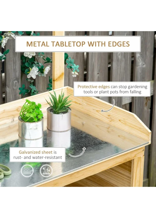 Outsunny Potting Bench Table Workstation with Galvanized Tabletop and Storage Shelf - One Size Image 4