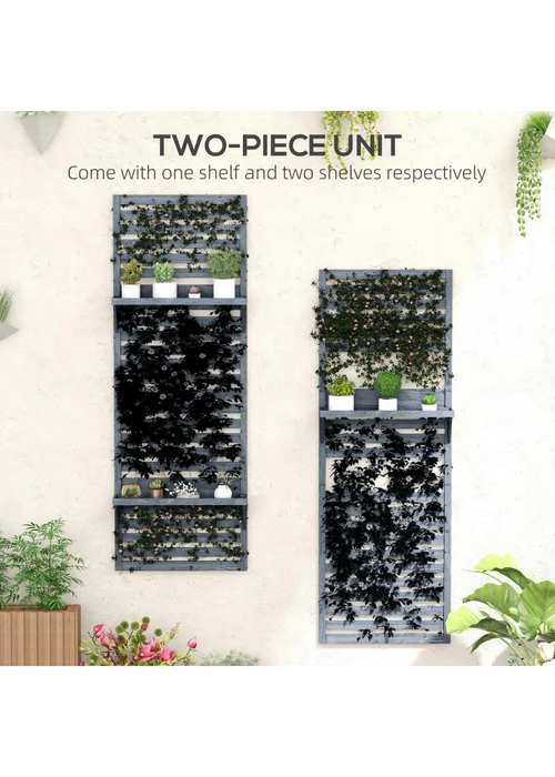 Outsunny Wall Mounted Plant Stands with Shelves & Slatted Trellis Set of 2 - One Size Image 4