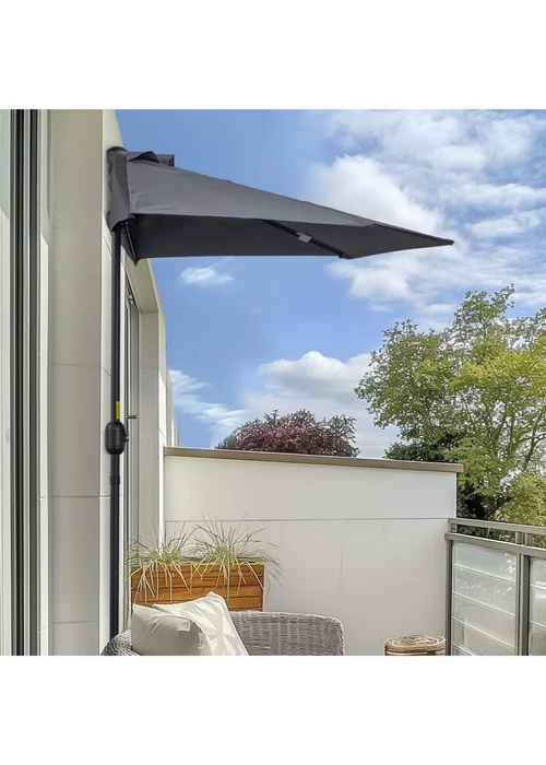 Outsunny Metal Frame Garden Furniture Parasol Half Round Umbrella - One Size Image 1