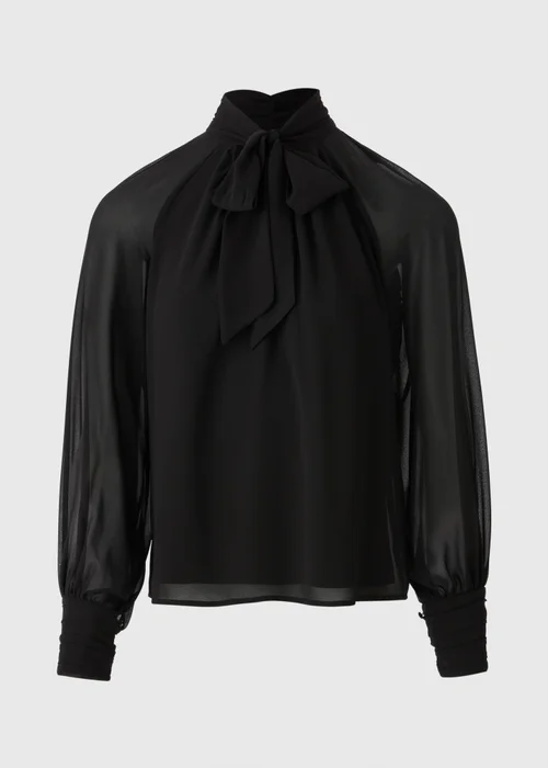 Black Tie Neck Boho Blouse - Size 8 Image 3