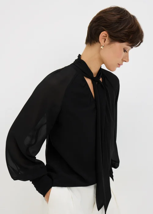 Black Tie Neck Boho Blouse - Size 8 Image 1