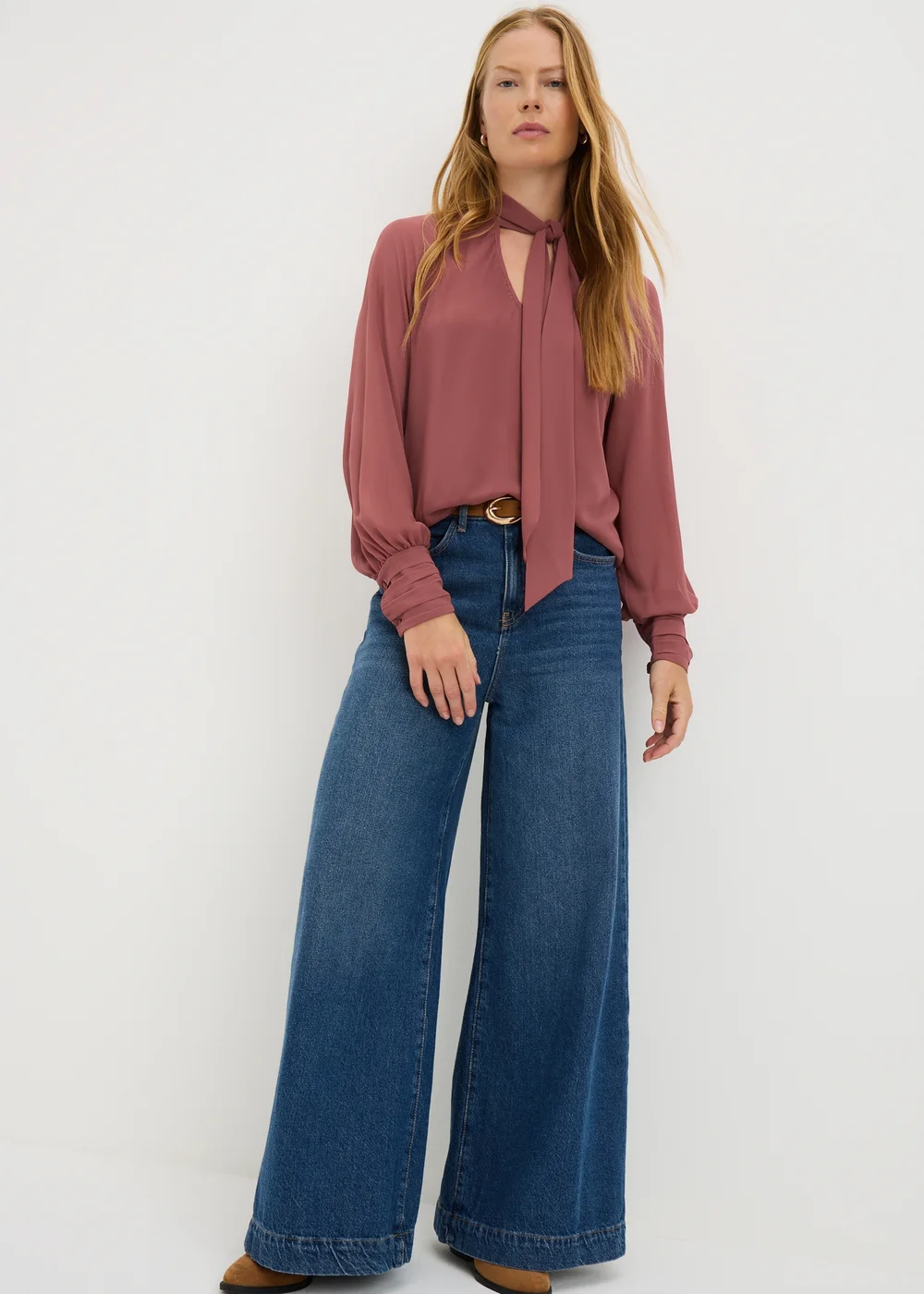 Pink Tie Neck Boho Blouse - Size 10 Image 2