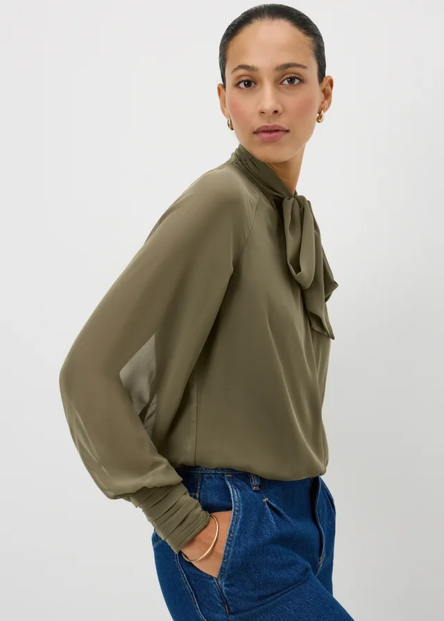 Green Tie Neck Boho Blouse