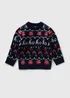 Boys Navy Fairisle Christmas Matching Family Jumper (1-13yrs) - Age 11 Years Image 1