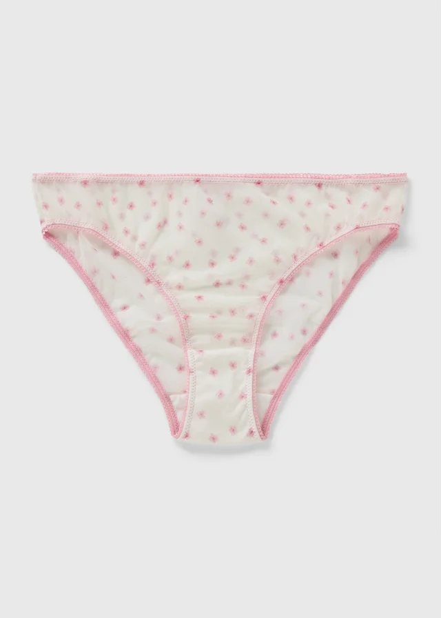 Cream Floral Print Mesh Knickers