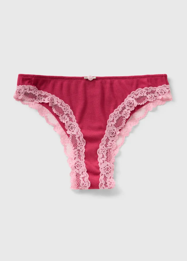 Burgundy Lace Trim Brazilian Knickers