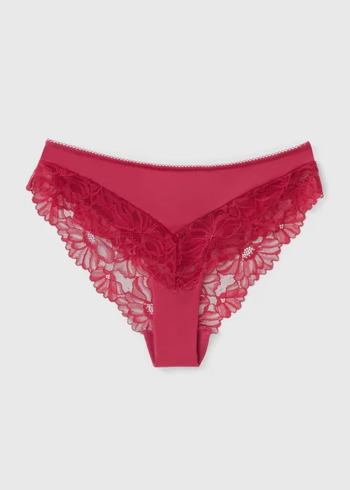 Burgundy Lace Back Brazilian Knickers - Small Image 1
