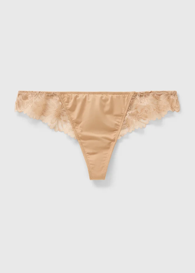 Nude Lace Trim Thong Knickers