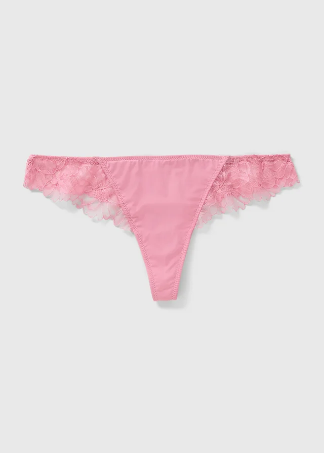 Pink Lace Trim Thong Knickers