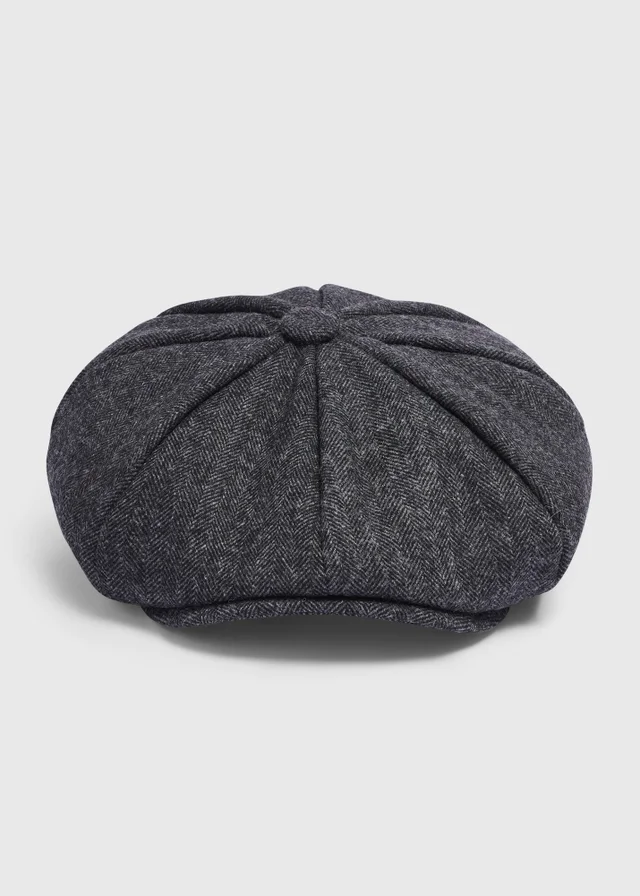 Grey Herringbone Baker Boy Hat