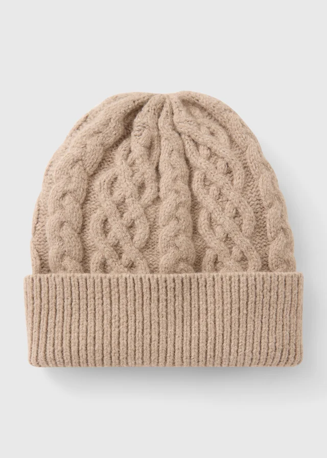Ecru Cable Knit Beanie Hat