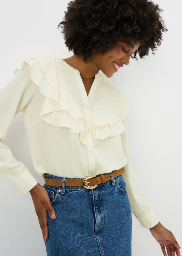 Cream Double Ruffle Blouse