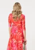 Izabel London Orange Floral Mesh Ruched Midi Faux Wrap Dress - 16 Image 4