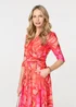 Izabel London Orange Floral Mesh Ruched Midi Faux Wrap Dress - 16 Image 5