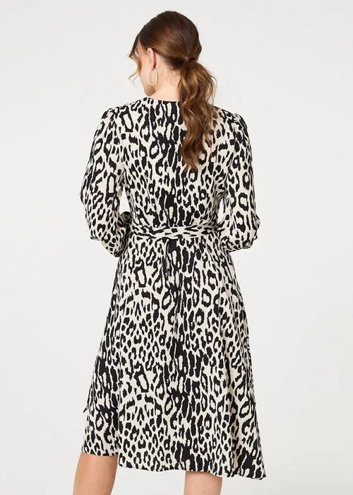 Izabel London Black Animal Print Ruffled Midi Wrap Dress - 8 Image 4