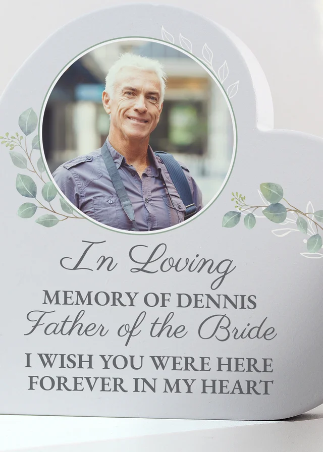 Personalised Botanical Memorial Photo Upload Free Standing Heart Ornament