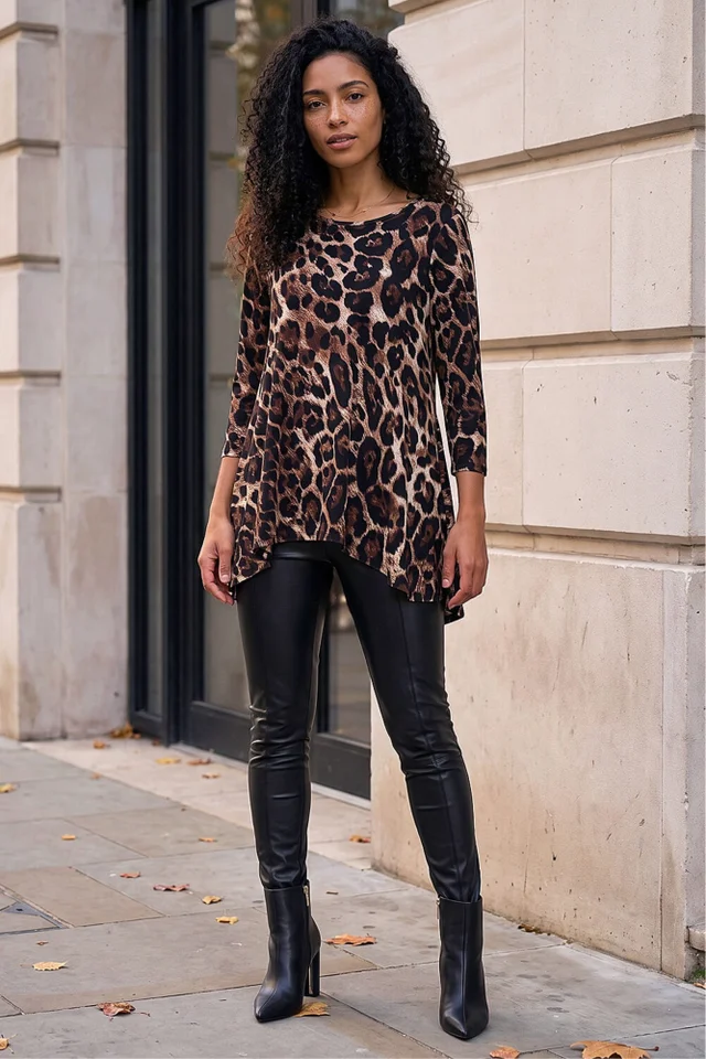 Roman Natural Stretch Textured Animal Print Tunic