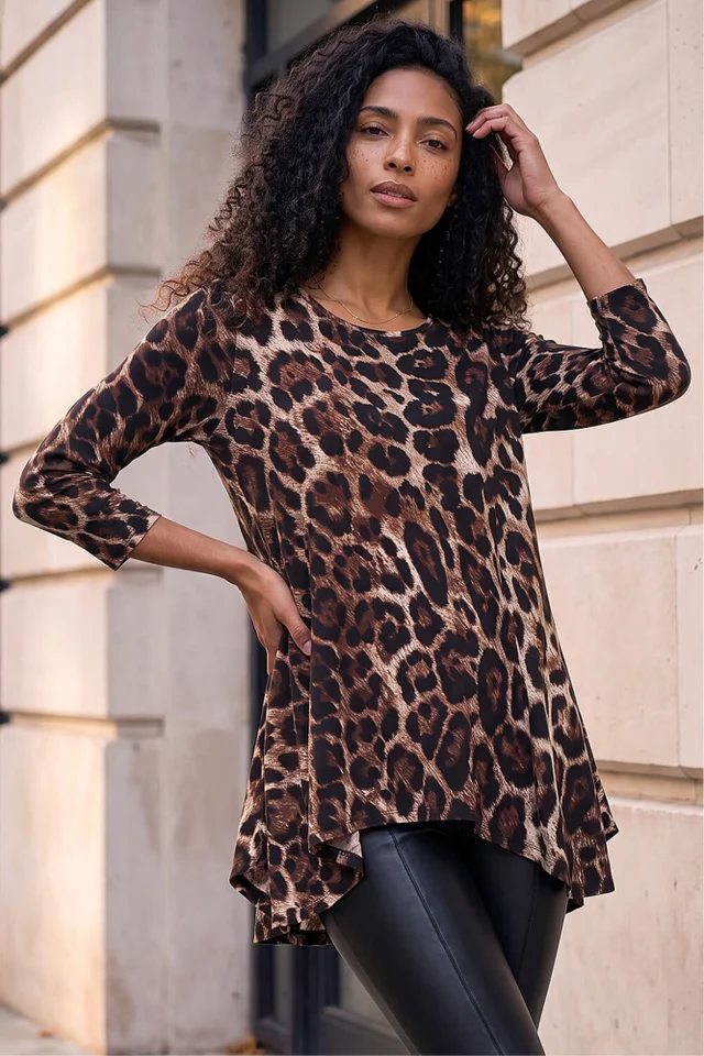Roman Natural Stretch Textured Animal Print Tunic