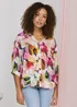 Izabel London Pink Brushstroke Print 3/4 Sleeve Shirt - 8 Image 1