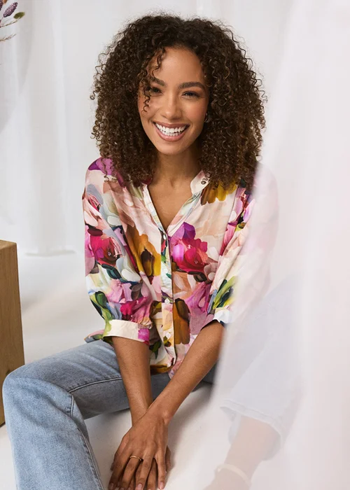 Izabel London Pink Brushstroke Print 3/4 Sleeve Shirt - 8 Image 2