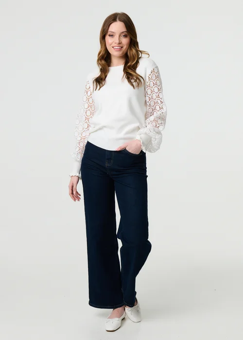 Izabel London White Sheer Lace Sleeve Knitted Jumper - 16 Image 1