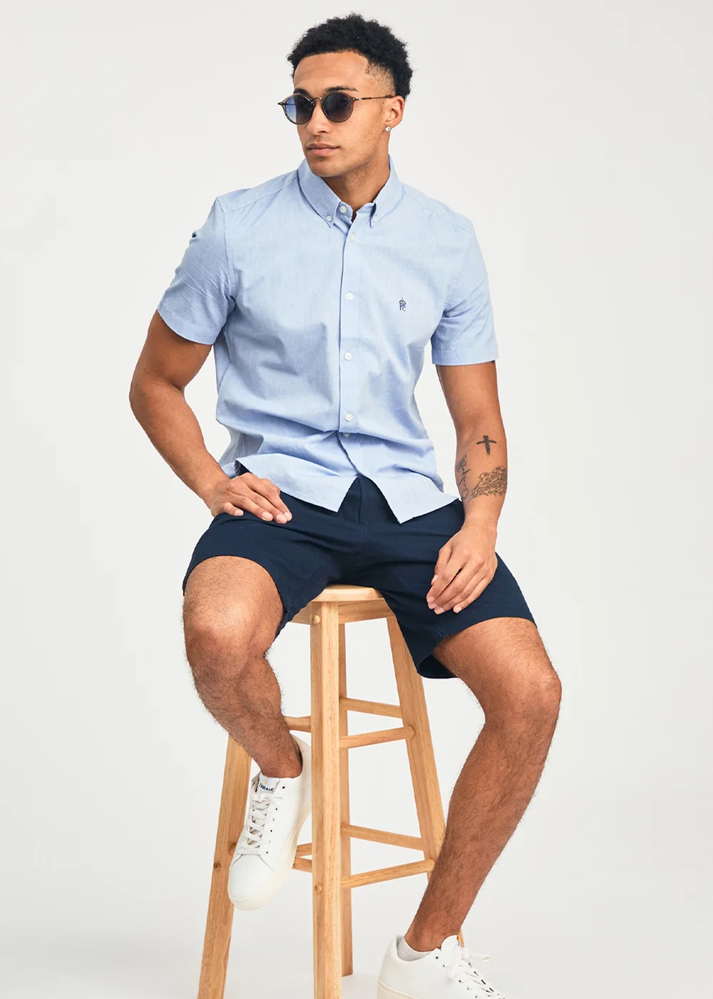 French Connection Blue Cotton Short Sleeve Oxford Shirt - S Image 5