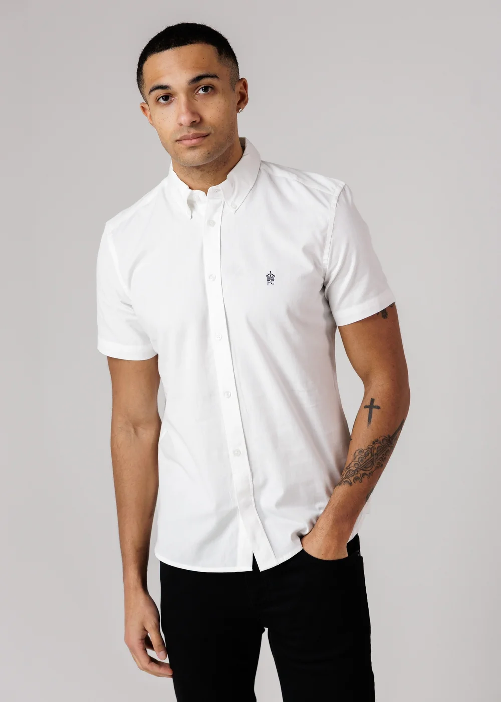 French Connection White Cotton Short Sleeve Oxford Shirt - XL Image 1