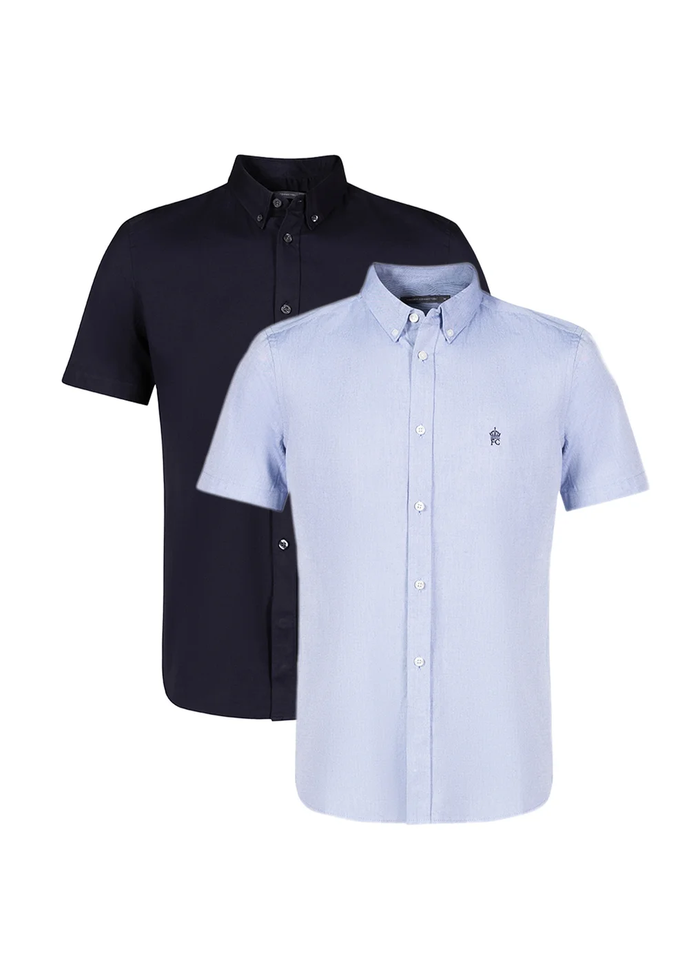 French Connection Blue 2 Pack Cotton Short Sleeve Oxford Shirts - L Image 1