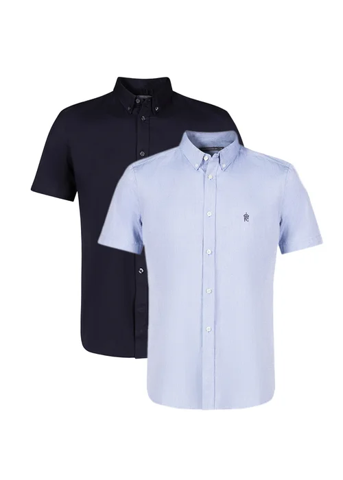 French Connection Blue 2 Pack Cotton Short Sleeve Oxford Shirts - L Image 1