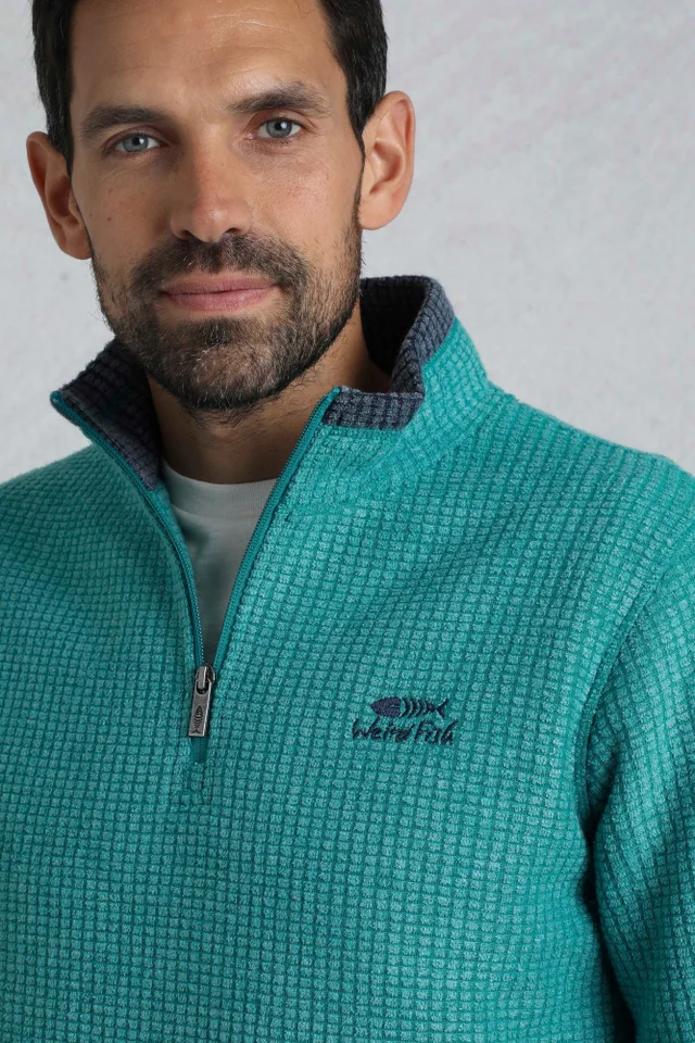 Weird Fish Teal Newark 1/4 Zip Grid Fleece